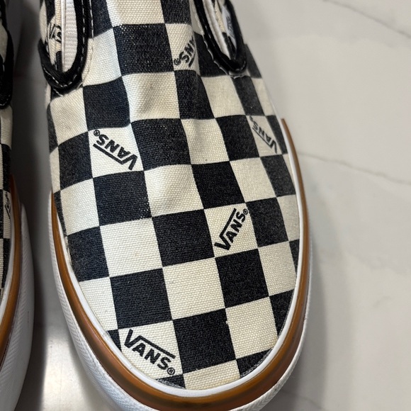 Vans Women's Checkered Slip-On Sneakers - Black, White, and Brown - Picture 3 of 15